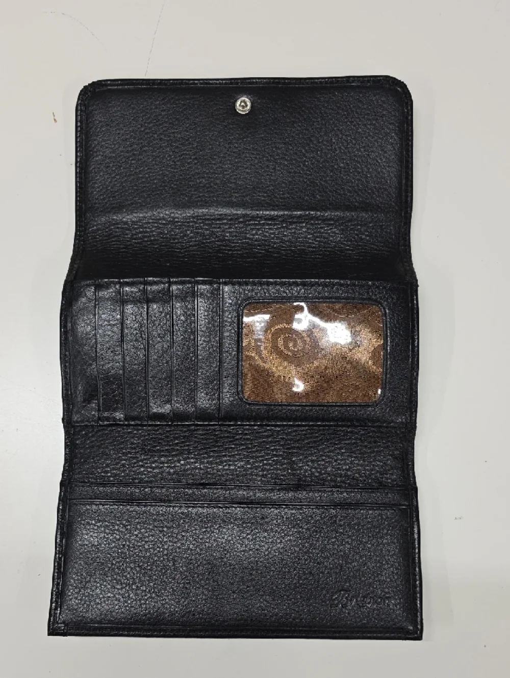 Brighton Leather Trifold Checkbook Wallet, Textured Black Silver Hearts